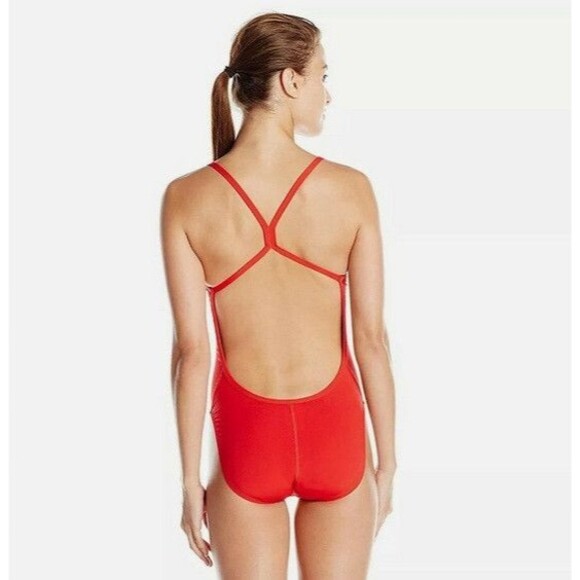 NWT Women's Adidas One Piece Swim Suit Solid - C Back - Red, Size 24 - Picture 2 of 2